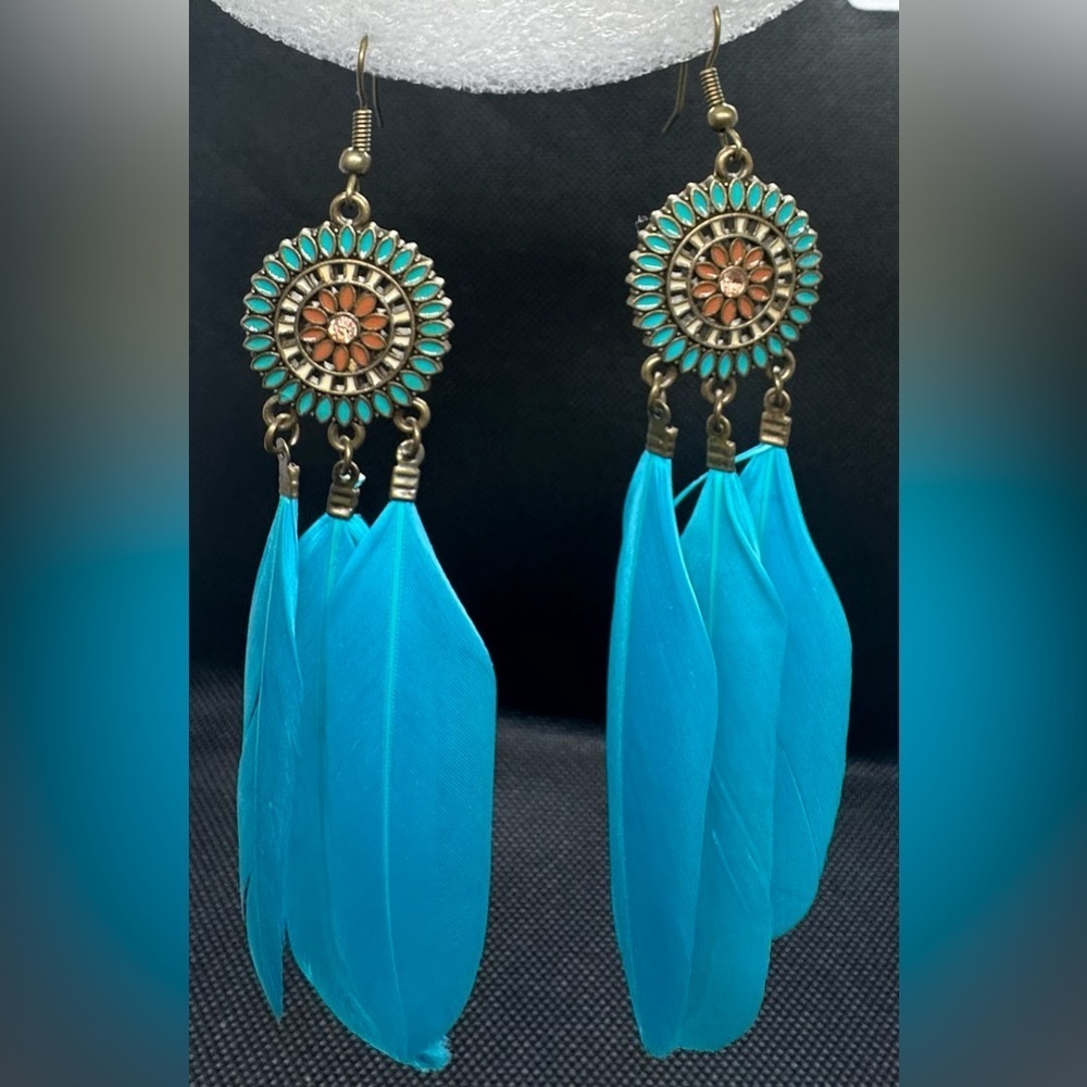 ✨💎 Bohemian Chic Turquoise Feather Dangle Earrings | Festival Statement Jewelry🩵